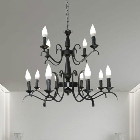 Vintage Style Black Metallic Hanging Lamp - Flameless Candle Chandelier Lighting 3/5 Heads Ideal For