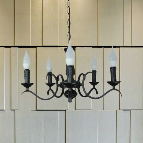 Vintage Style Black Metallic Hanging Lamp - Flameless Candle Chandelier Lighting 3/5 Heads Ideal For