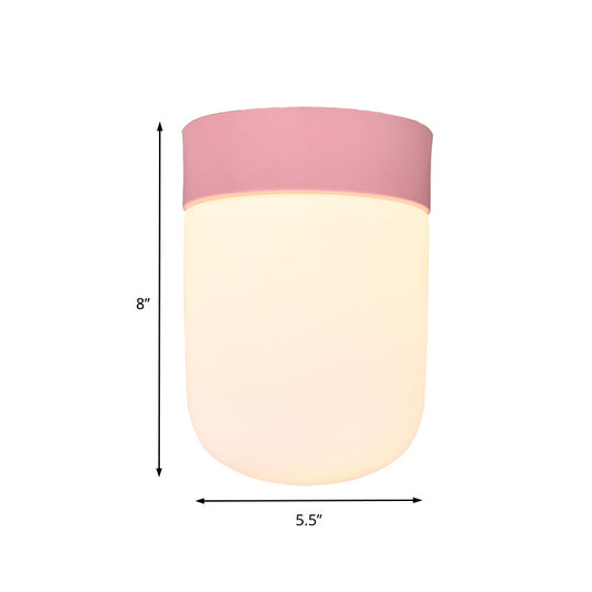 Modernist Metal & Frosted Glass Flush Mount Light - Pink/Gray Ceiling Lighting