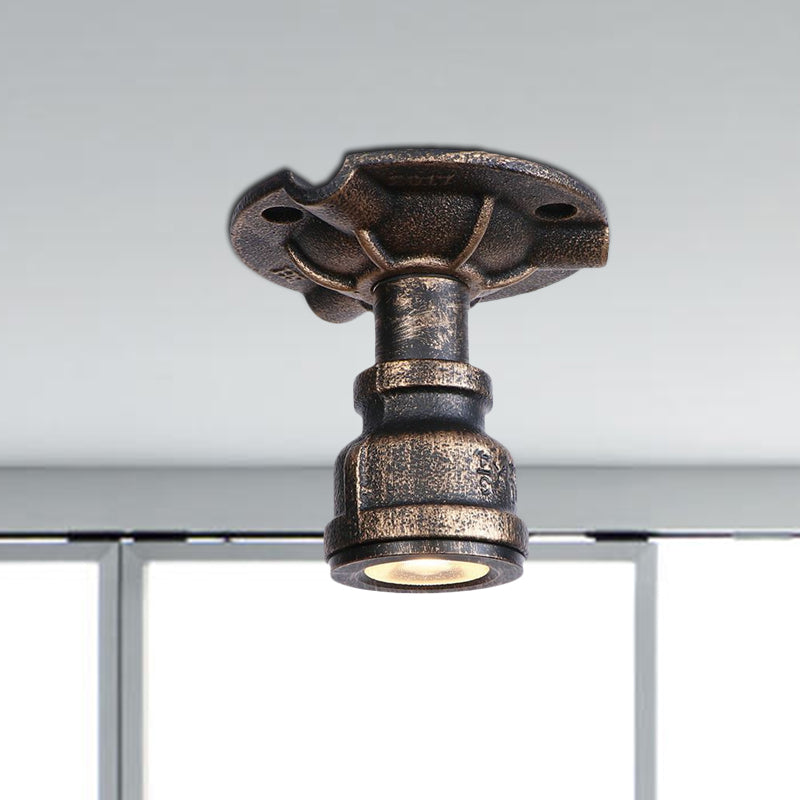 Rustic Industrial Antique Brass Water Pipe Ceiling Light With 1 Metal Semi Flush Mount - Perfect