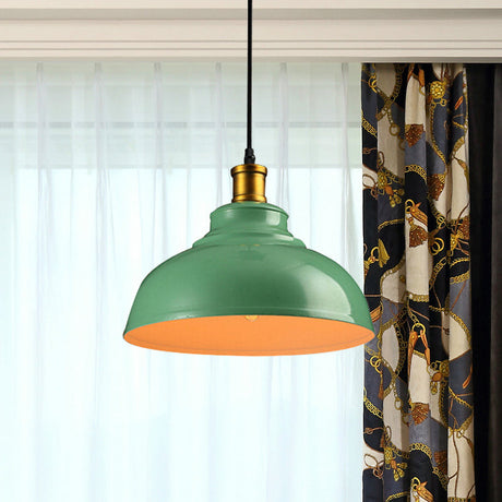 Vintage Style Domed Metal Ceiling Pendant Light With Cord - Black/Green -Perfect For Living Room
