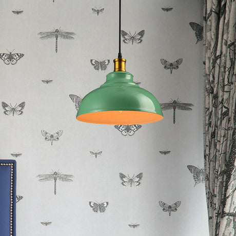 Vintage Style Domed Metal Ceiling Pendant Light With Cord - Black/Green -Perfect For Living Room