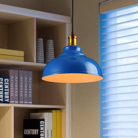 Vintage Style Domed Metal Ceiling Pendant Light With Cord - Black/Green -Perfect For Living Room