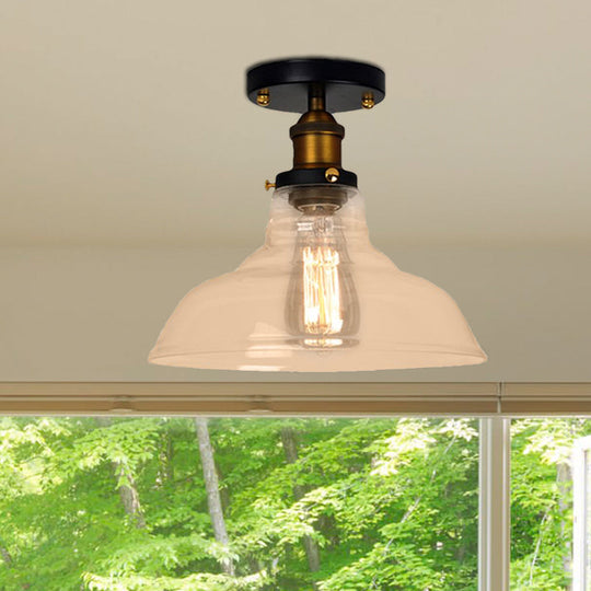 Vintage Barn Semi-Mounted Ceiling Light With Clear/Amber Glass Shade - Ideal For Bedroom 1 Bulb