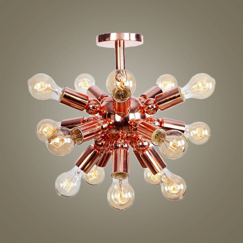 Vintage Copper Finish 6/9 Lights Starburst Semi Flush Ceiling Light For Bedroom