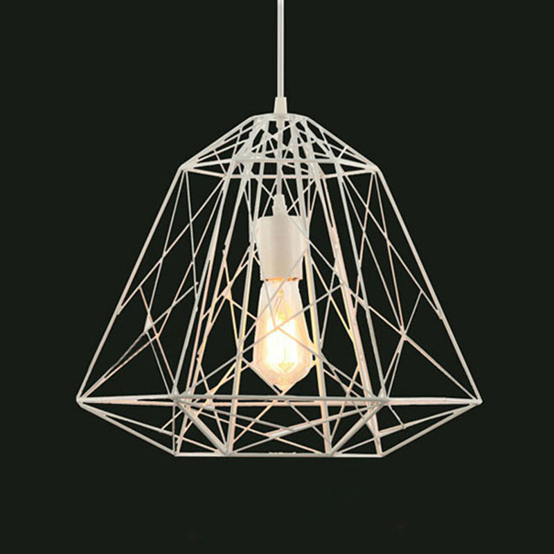 Retro Style Geometric Cage Ceiling Hanging Light With Metallic Suspension Lamp In Black/White