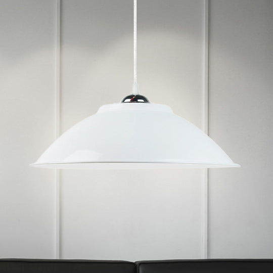 Industrial Black/White Pendant Light With Adjustable Cord And Iron Bowl Shade - 10.5’/14’ W