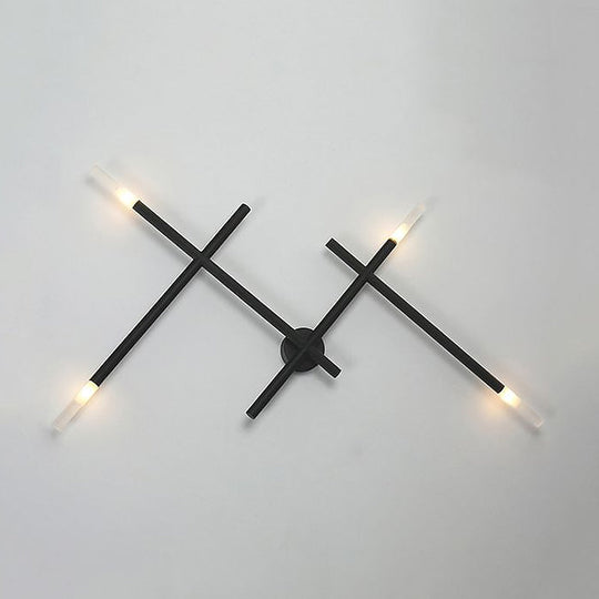 Industrial Metal Cross Linear Wall Sconce - Black Finish 4 Lights Living Room Mount Light