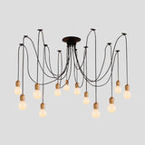 Industrial Wood Swag Pendant Lamp With Exposed Bulb - Black Finish 8/12 Lights For Dining Room