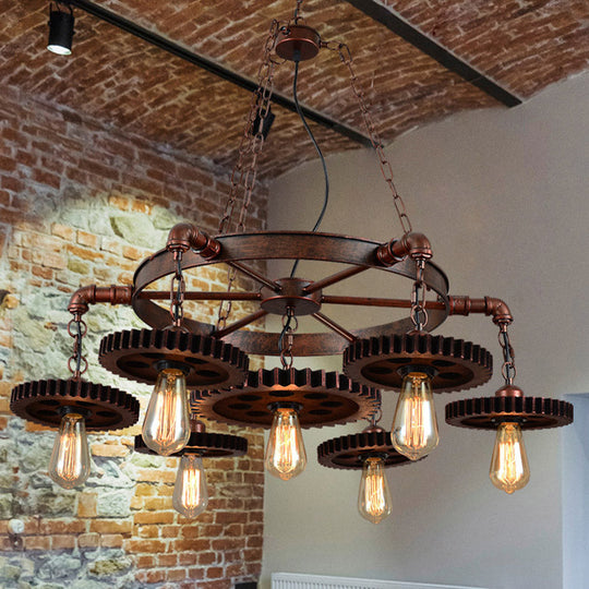 Vintage 3/7-Head Pendant Lighting | Antique Style Dark Rust Metal Chandelier For Restaurants