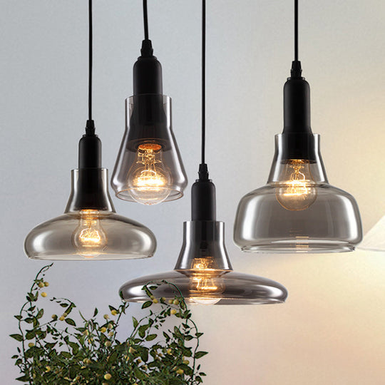 Modern Dining Room Hanging Ceiling Light - 4 Lights Round/Linear Canopy Multi Pendant With Smoked