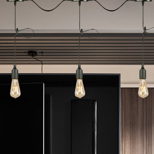 Adjustable Cord Industrial Black Metal Ceiling Light Fixture With 3/5/7-Light Bare Bulb Pendant
