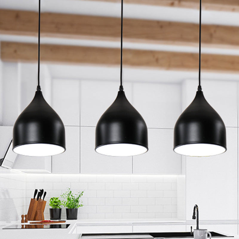 Modernist Style 3-Light Ceiling Pendant With Metallic Black/White Dome Shade