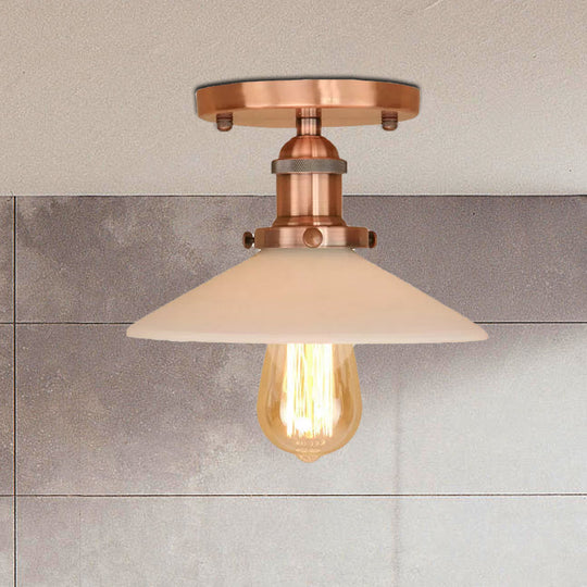 Vintage Style Metal Semi-Flush Mount Ceiling Light With Conical Shape - 1 Fixture In Bronze/Brass