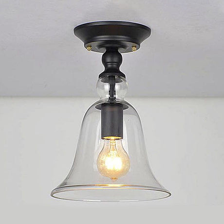 Industrial Clear Glass Semi Flush Mount Ceiling Light With Flared Shade And Black Finish