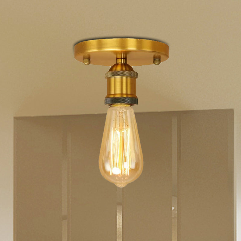 Retro Industrial Metal Black/Brass Finish Ceiling Lighting - Exposed Bulb Semi Flush Mount Light