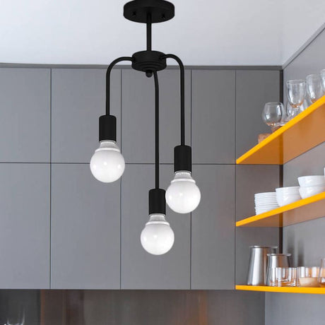 Vintage Industrial Metal Kitchen Semi Flush Mount Light With 3 Black Ceiling Lights
