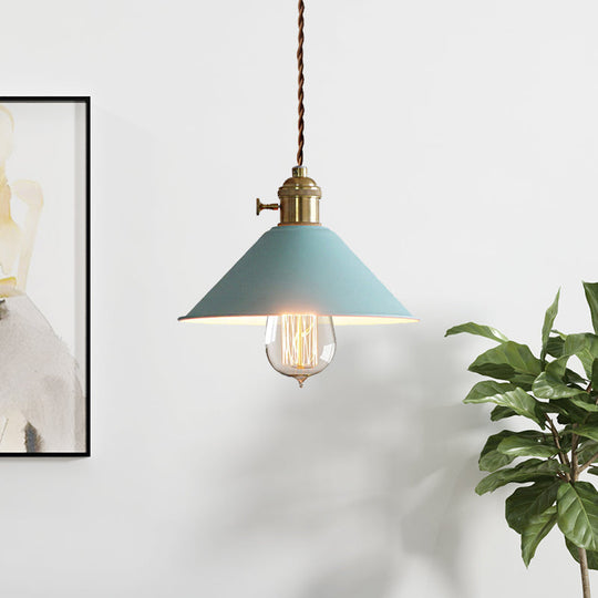 Industrial Style Metal Conic Shade Dining Room Ceiling Light Fixture - 1 Gray/White/Pink Pendant