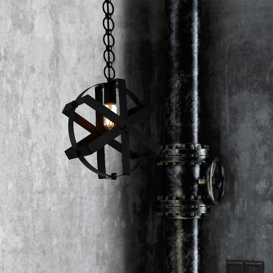 Adjustable Chain Industrial Strap Pendant Ceiling Light - Black Metal 1-Head Round Hanging Lamp