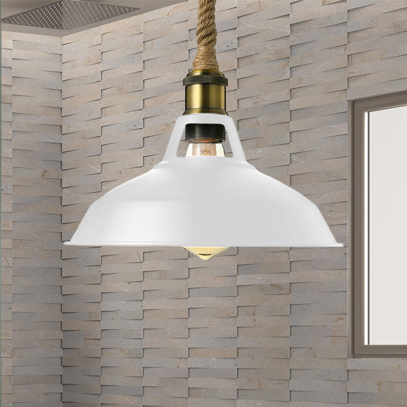 Industrial Metal Pendant Lamp: Barn-Style Shade 1 Light Black/White Ceiling Fixture With Hanging