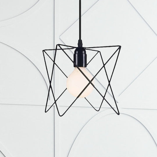 Industrial Geometric Ceiling Light With Open Cage Shade - 7’/10’ Wide Black
