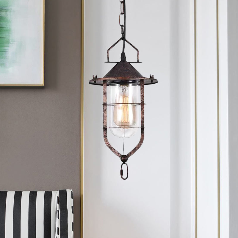 Vintage Black/Rust Cone Pendant Light With Clear Glass - Stylish Ceiling Lamp For Living Room Cage