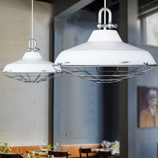 Industrial Metal Frame Pendant Lighting Fixture With Barn Shade - 1 Bulb Living Room Lamp