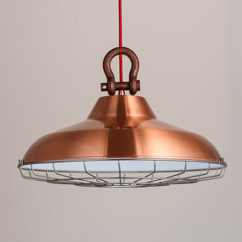 Industrial Metal Frame Pendant Lighting Fixture With Barn Shade - 1 Bulb Living Room Lamp