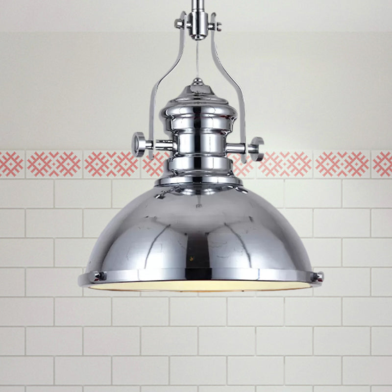 Antique Brass Pendant Light With Frosted Diffuser - Vintage Style Metal Dome Shade 1-Light Hanging