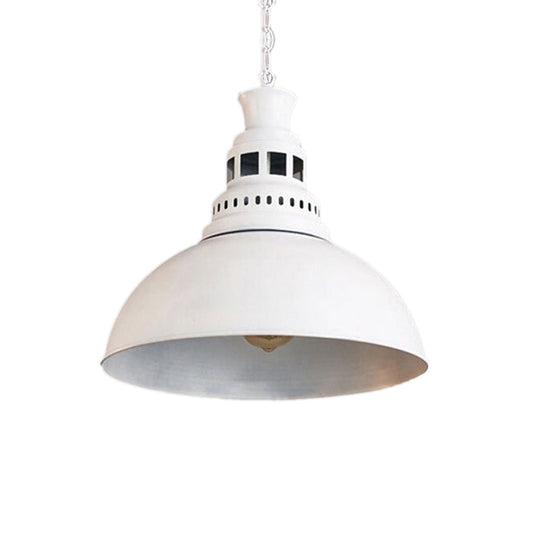 Vintage-Style Iron Dome Pendant Light For Restaurant Ceilings - 1 Head Black/White Vented Socket