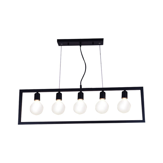 Industrial Style Rectangular Pendant Light With Black Metal Frame - 3/5 Lights Ceiling Hanging