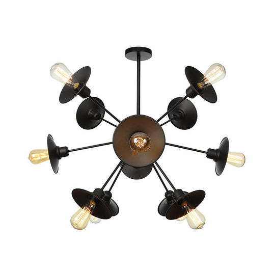 Modern Black Flare Shade Chandelier With Sputnik Design - 9/12/15 Light Fixture For Living Room