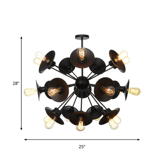 Modern Black Flare Shade Chandelier With Sputnik Design - 9/12/15 Light Fixture For Living Room
