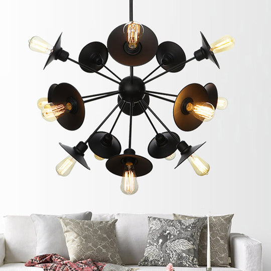 Modern Black Flare Shade Chandelier With Sputnik Design - 9/12/15 Light Fixture For Living Room