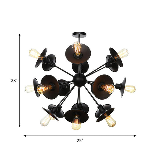 Modern Black Flare Shade Chandelier With Sputnik Design - 9/12/15 Light Fixture For Living Room