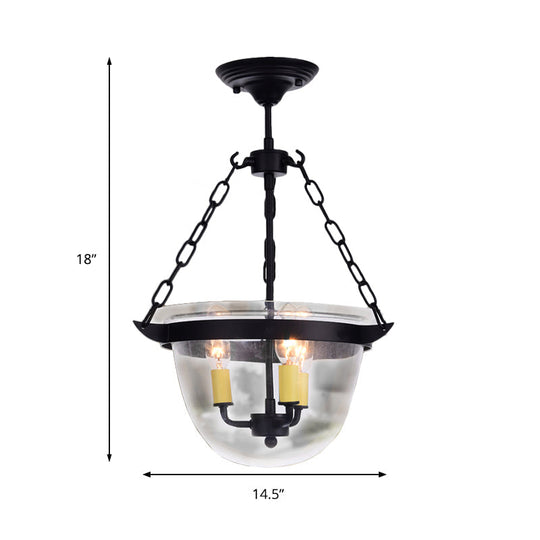 Industrial Clear Glass Chandelier Pendant Light - 3-Light Black Hanging Fixture For Dining Room