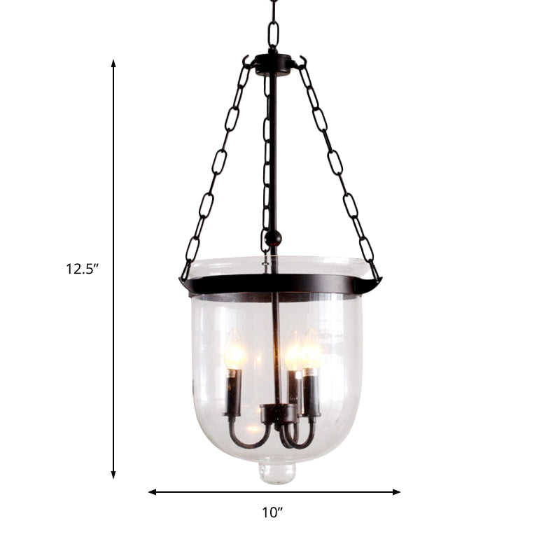 Industrial Clear Glass Chandelier Pendant Light - 3-Light Black Hanging Fixture For Dining Room