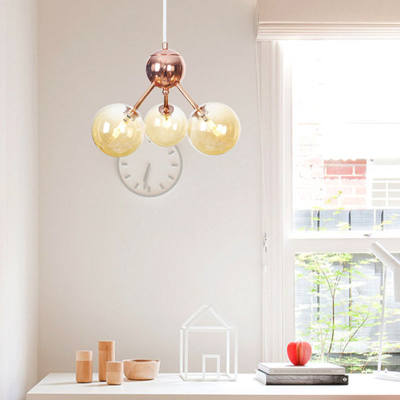 Vintage Copper Ceiling Chandelier With Glass Orb Shades - 3/9/12 Lights Branch Design Sizes