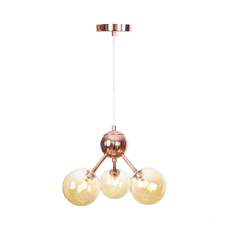Vintage Copper Chandelier With Clear/Amber Glass Orb Shades - 3/9/12 Lights Branch Design