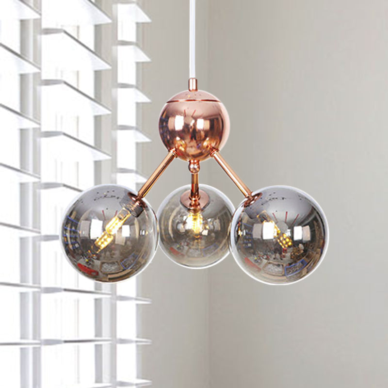 Vintage Copper Chandelier With Clear/Amber Glass Orb Shades - 3/9/12 Lights Branch Design