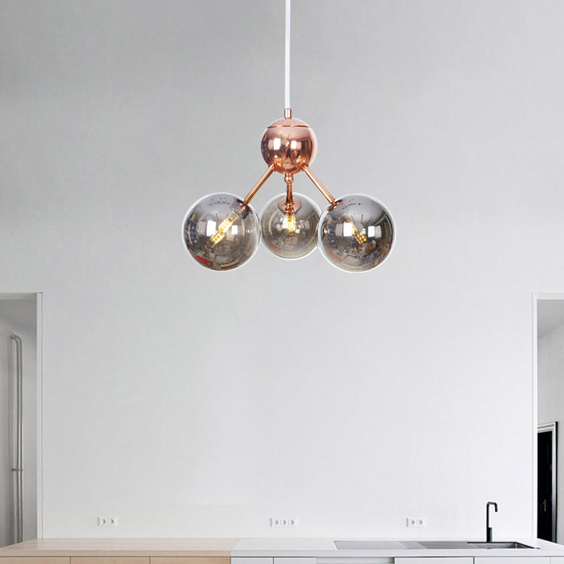 Vintage Copper Chandelier With Clear/Amber Glass Orb Shades - 3/9/12 Lights Branch Design