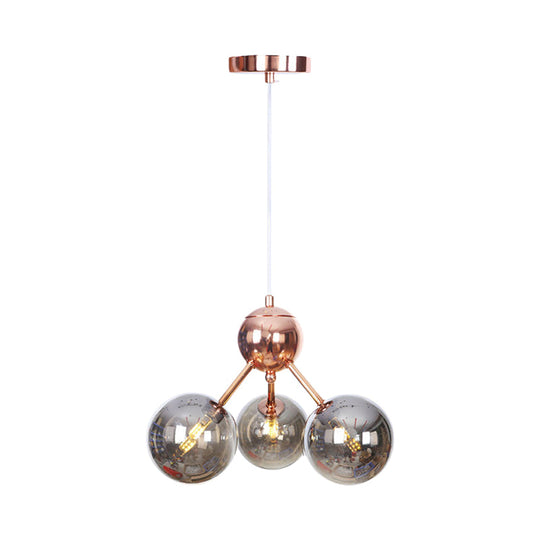 Vintage Copper Ceiling Chandelier With Glass Orb Shades - 3/9/12 Lights Branch Design Sizes