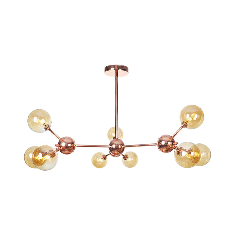 Vintage Copper Ceiling Chandelier With Glass Orb Shades - 3/9/12 Lights Branch Design Sizes