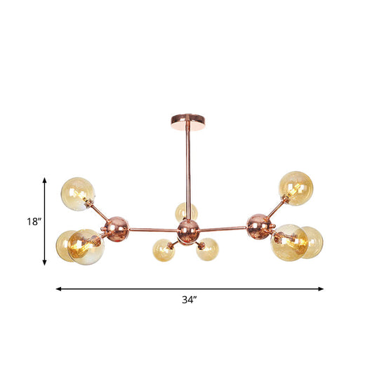 Vintage Copper Ceiling Chandelier With Glass Orb Shades - 3/9/12 Lights Branch Design Sizes