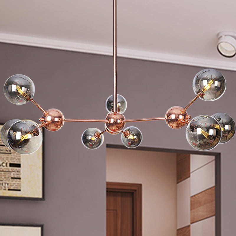 Vintage Copper Ceiling Chandelier With Glass Orb Shades - 3/9/12 Lights Branch Design Sizes