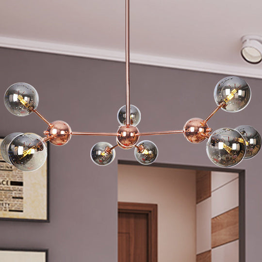Vintage Copper Ceiling Chandelier With Glass Orb Shades - 3/9/12 Lights Branch Design Sizes