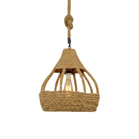 Rustic Brown Rope Dome Pendant Light For Country Balcony Suspension