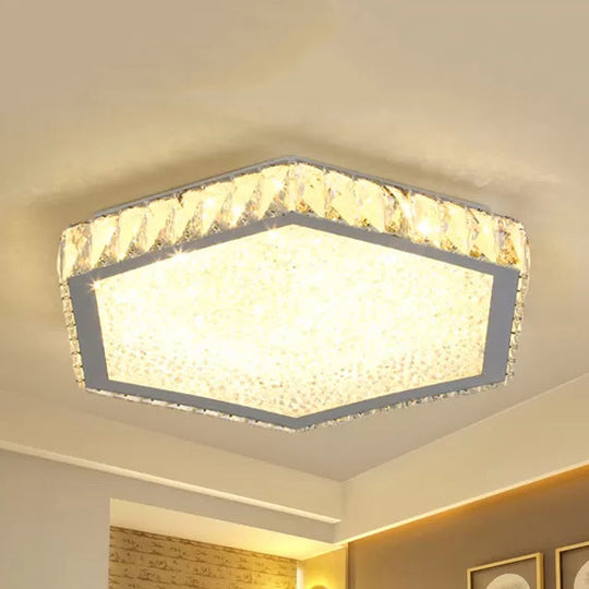 Stylish Hexagon Ceiling Mount Light With Clear Crystals - Perfect For Foyers White / Warm