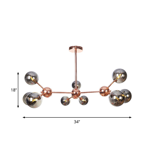 Vintage Copper Ceiling Chandelier With Glass Orb Shades - 3/9/12 Lights Branch Design Sizes