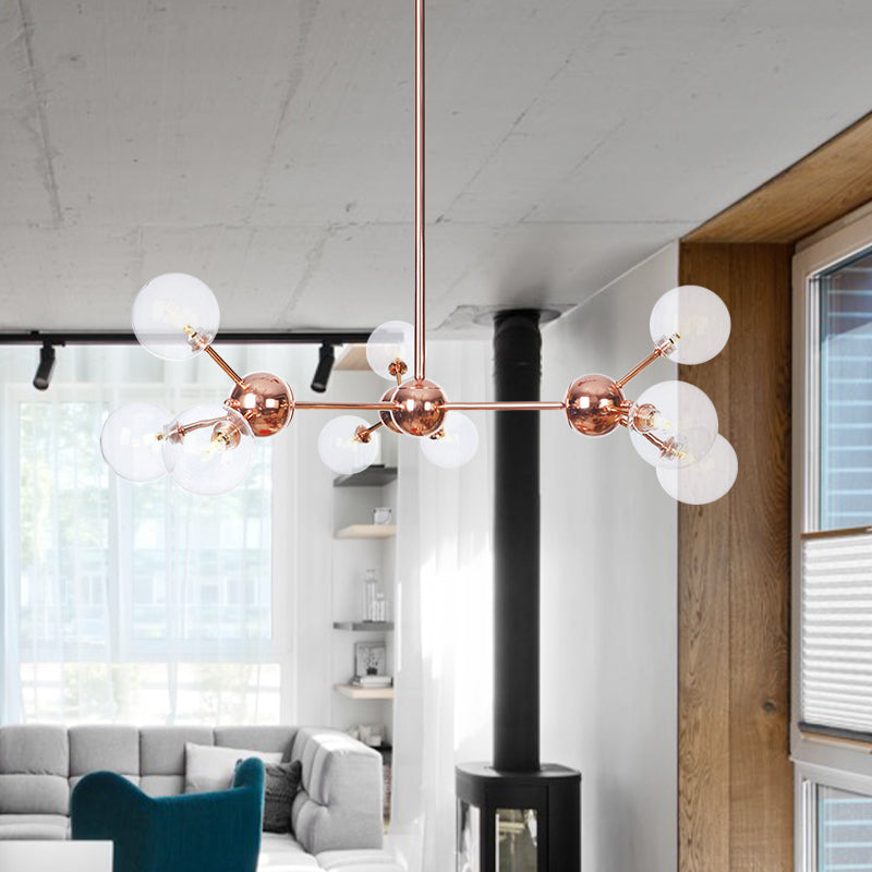 Vintage Copper Ceiling Chandelier With Glass Orb Shades - 3/9/12 Lights Branch Design Sizes